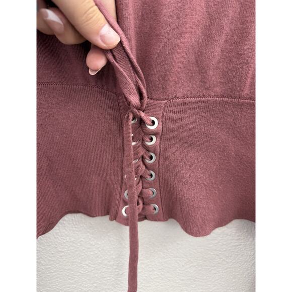 Express Womens Sweater Shirt Size Large Pink Long Sleeve Tie Detail Waist - Picture 3 of 10